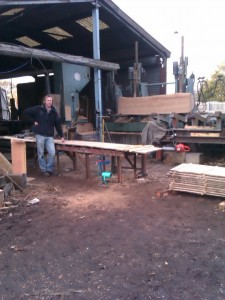 Day in november at the saw mills cutting oak boards